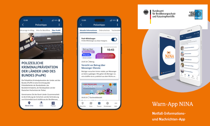 Warn-App NINA mit Polizeitipps Warn-App NINA mit Polizeitipps.