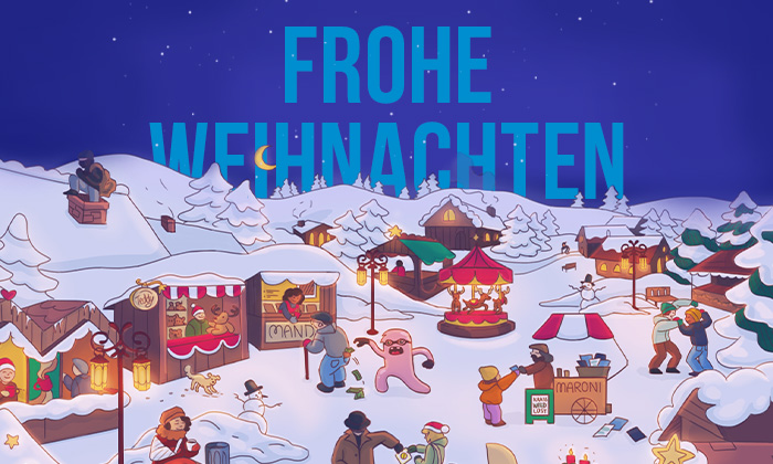 Polizeiliche Kriminalprävention frohe Weihnachten Wimmelbild.